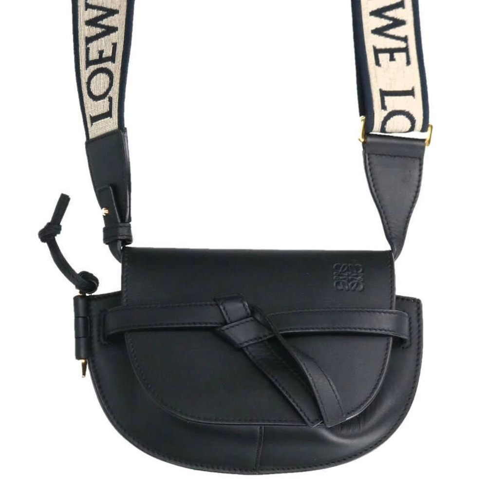 Loewe Gate Dual Anagram Strap Leather Shoulder Bag Black